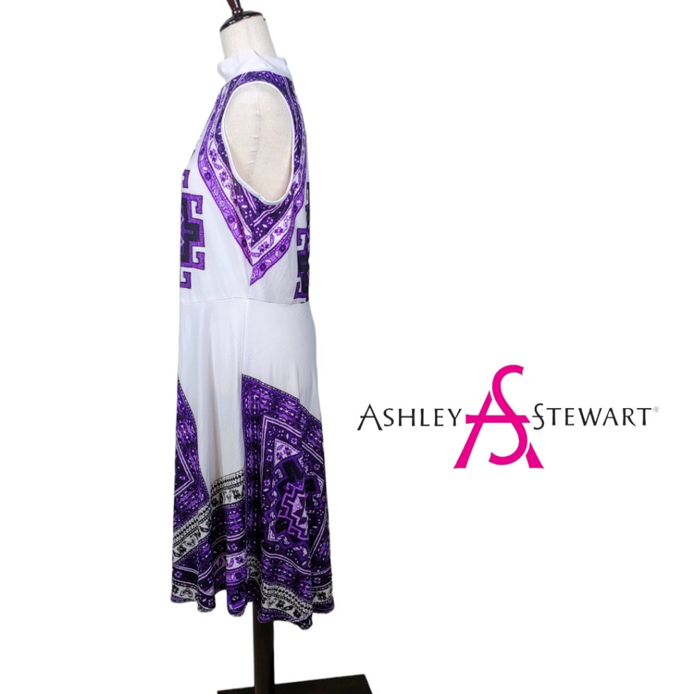 Ashley Stewart Mock Neck Keyhole Multi Print Mosaic Sleeveless Midi Dres… - Picture 3 of 14